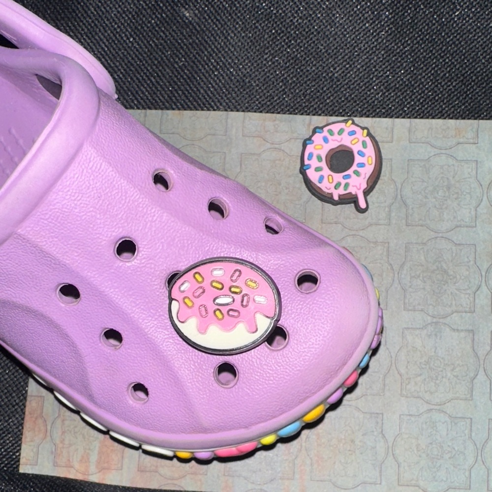 JIBBITZ. CROC CHARMS. Two food items. YUM. Jibbitz Donut Charm